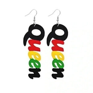 Multicolor Queen Ethnic Women’s Ladies Large Wood Wooden Drop Earrings